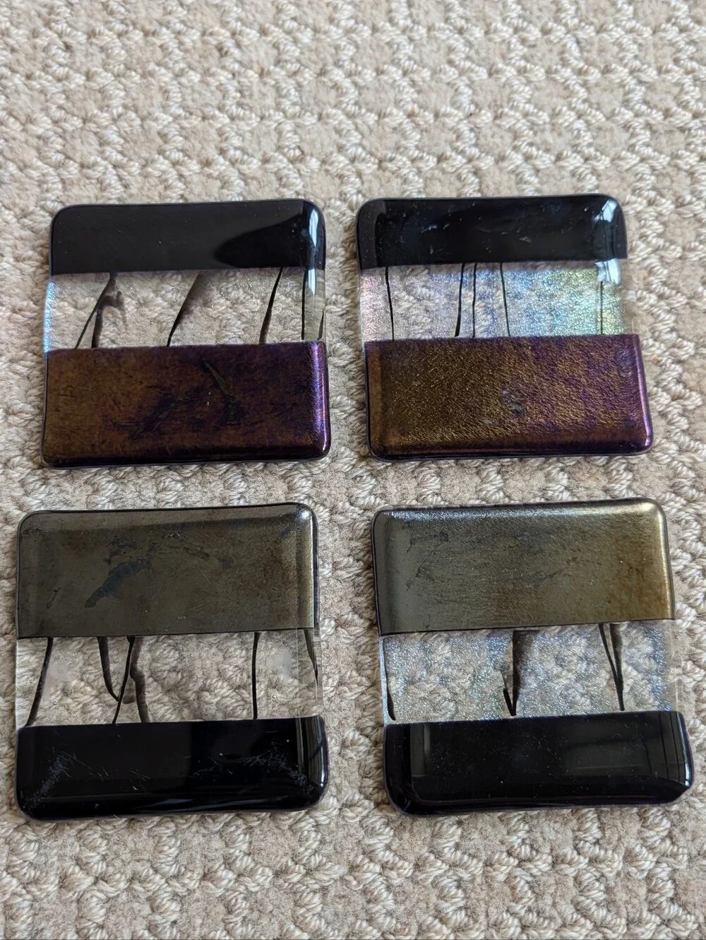 set of 4 RECYCLED DICHROIC FUSED GLASS COASTERS chris paulson